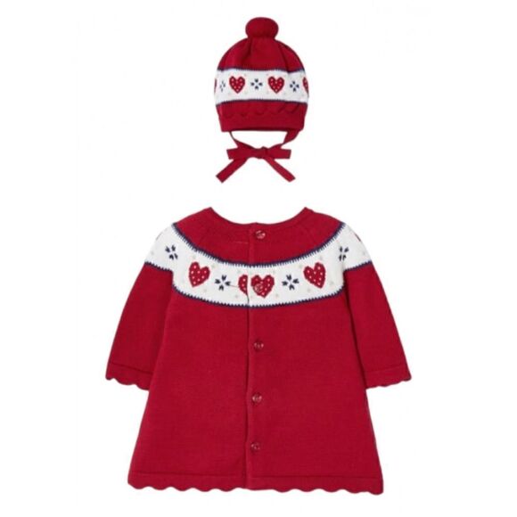 MAYORAL NEW WITH TAGS KNITTED DRESS WITH HAT SIZE 2-4 MONTHS - Picture 2 of 6